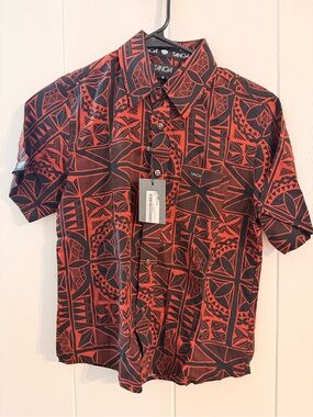 Tano Men's Red & Black Short-Sleeve Button-Up Shirt